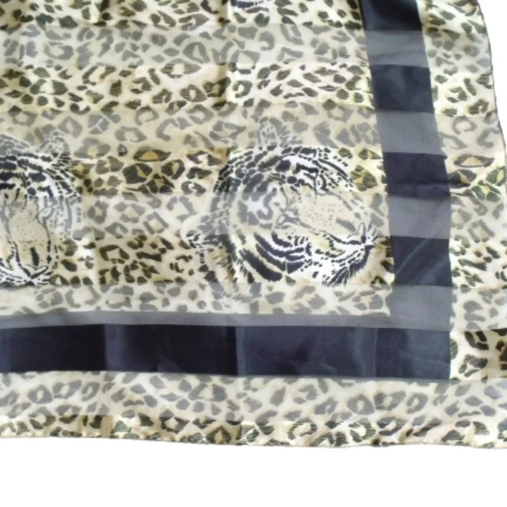 Silk Feel Large Leopard Print Cat Scarf